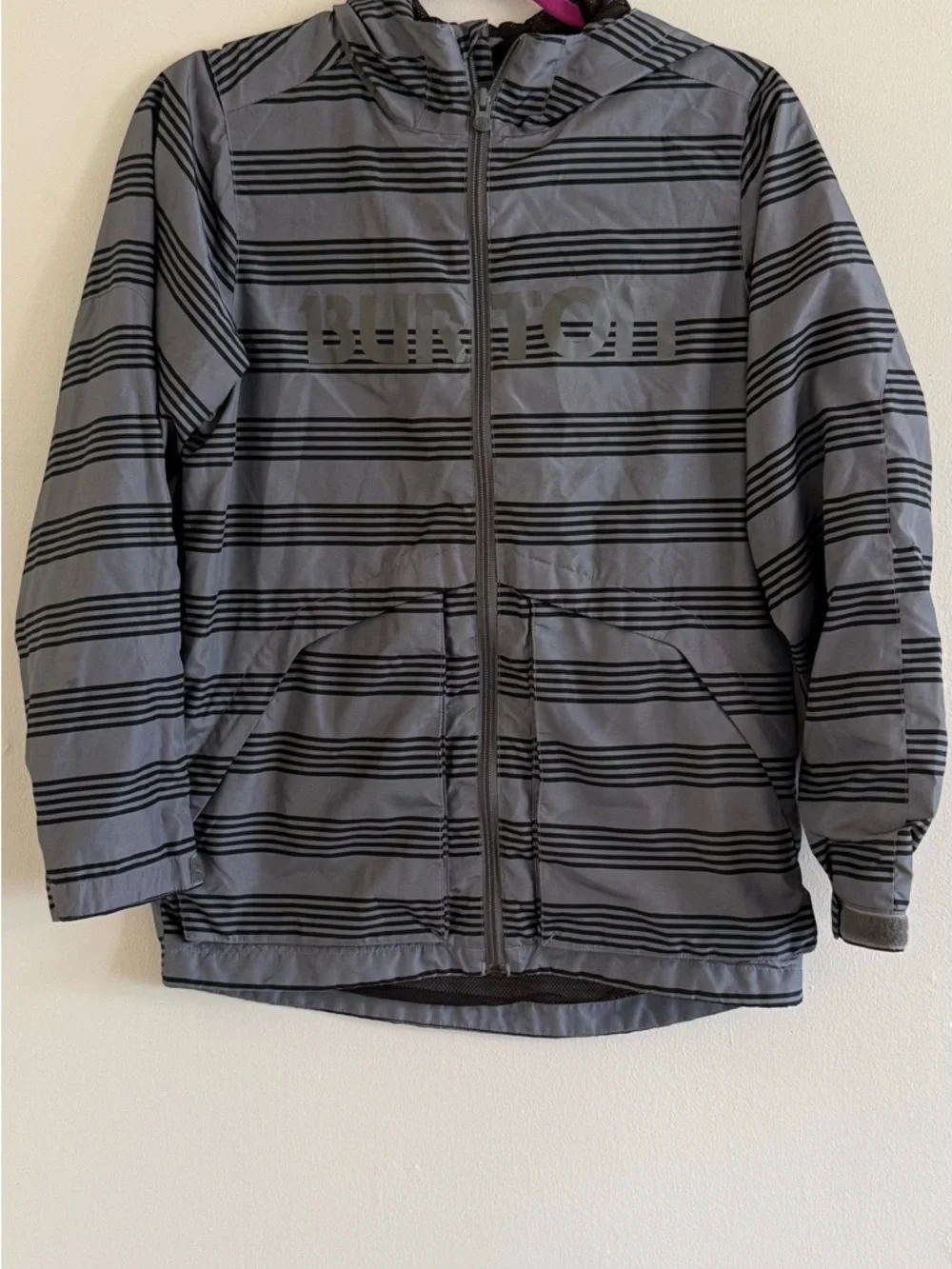 Burton Kids' Dover Gray & Black Striped Hooded Raincoat - NWOT